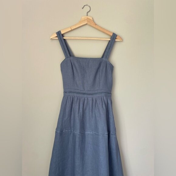 NEW Reformation Everett Linen Midi Dress Cornflower Blue | US 4 UK 8 - Picture 7 of 14
